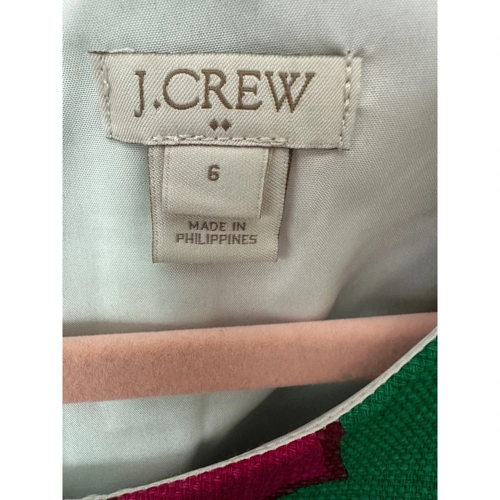 J.Crew 100% Cotton Sleeveless Dress‎ – Green with Bright Pink Flowers – Size 6